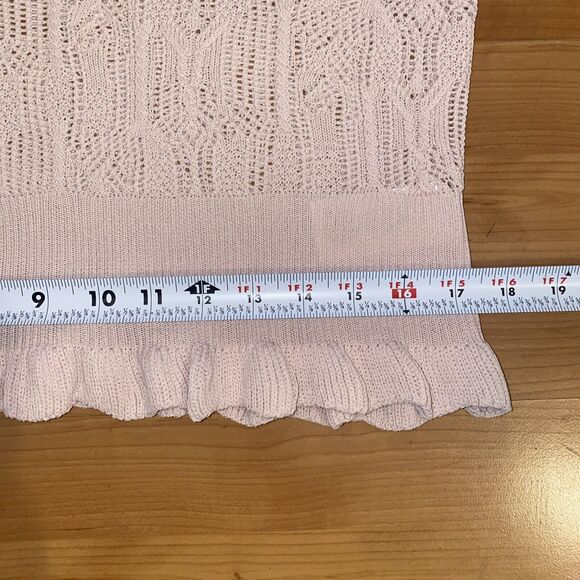 Joie Blush Pink Joie "Caire" Crochet Open Knit Pullover Ruffle Sweater- Size M - Picture 13 of 16